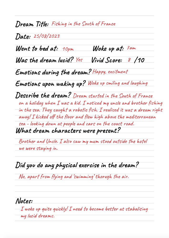 Dream Journal Example
